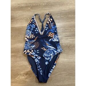 NWT Agua Bendita "Aloe Azure" UPF 50+ Beaded One Piece Swimsuit Sz S‎ MSRP $220
